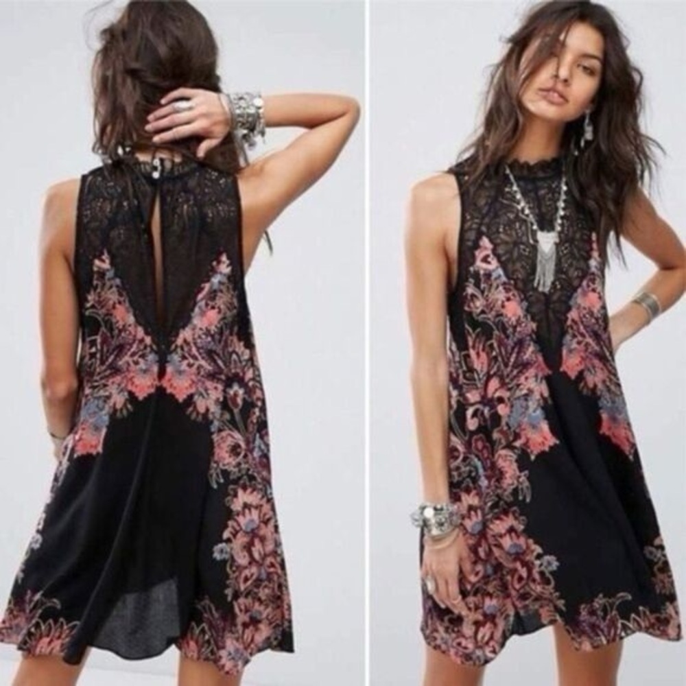 Free People Black floral boho dress
